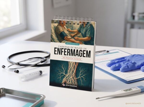 Caderno de Bolso de Enfermagem sobre mesa clínica
